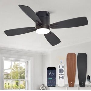 New LED Modern matte Black smart Ceiling Fan with Remote Control 46”
